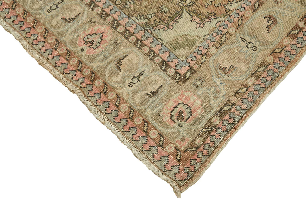 Rusvo Yeşil Bej Madalyon Desenli Vintage Yün Halı 200x310 cm – detay görünümü