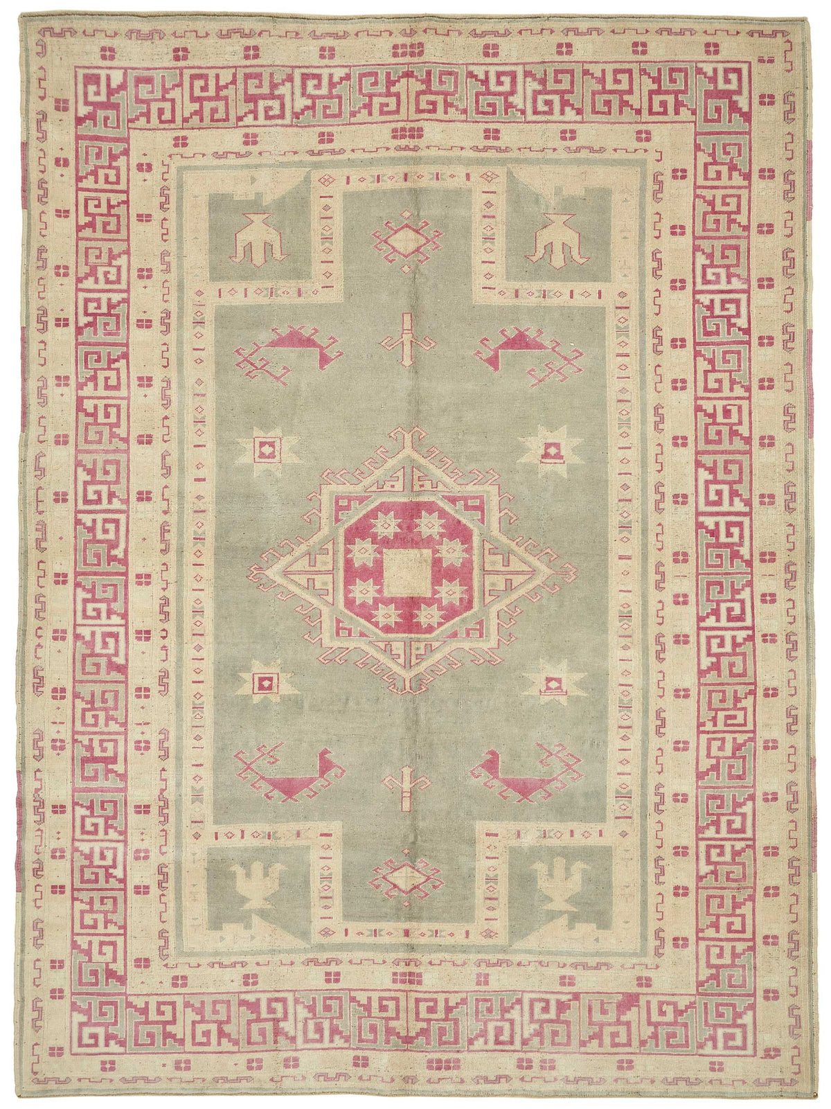Kavale Gri Pembe Geometrik Desenli Etnik El Dokuma Halı 225x300 cm