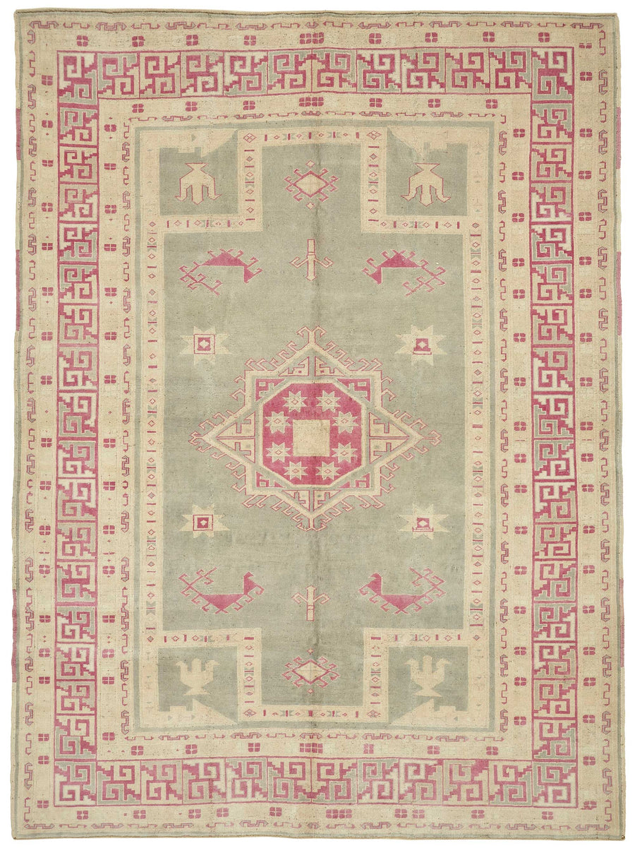 Kavale Gri Pembe Geometrik Desenli Etnik El Dokuma Halı 225x300 cm