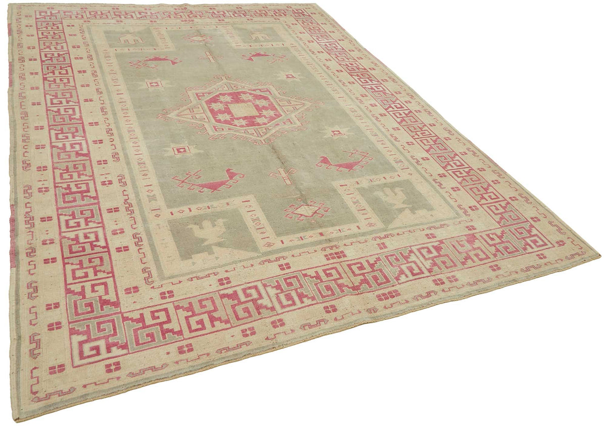 Kavale Gri Pembe Geometrik Desenli Etnik El Dokuma Halı 225x300 cm – genel görünüm