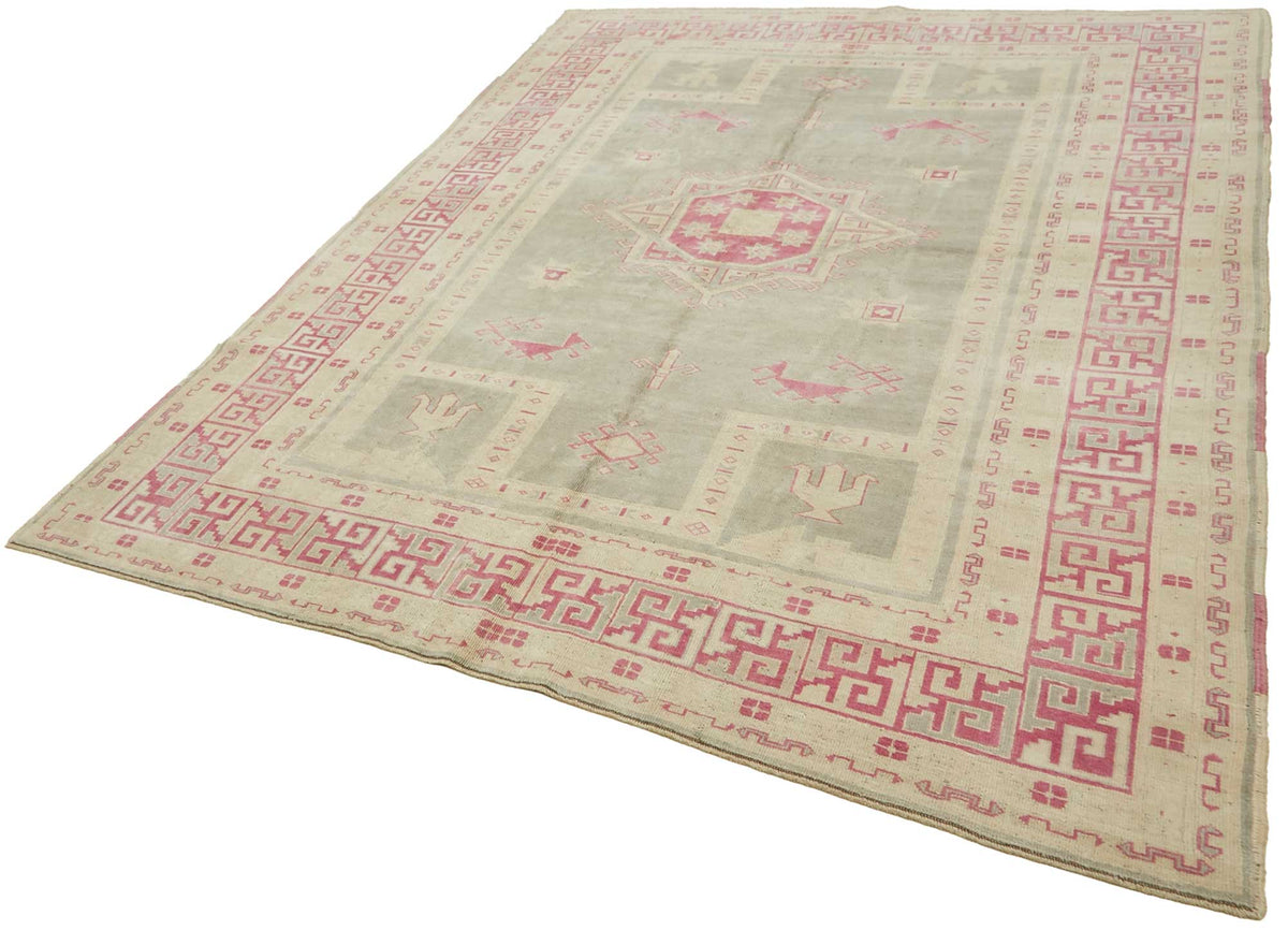 Kavale Gri Pembe Geometrik Desenli Etnik El Dokuma Halı 225x300 cm – doku yakın çekim