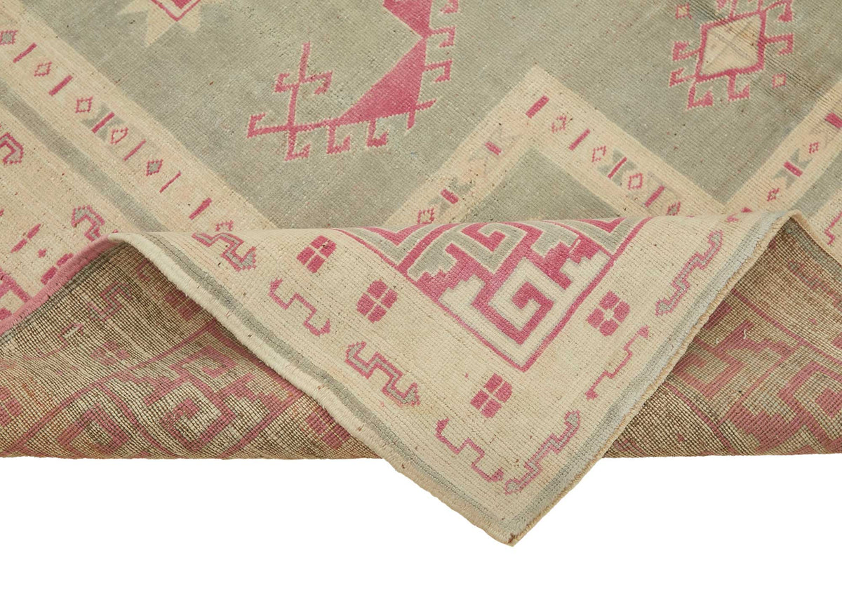 Kavale Gri Pembe Geometrik Desenli Etnik El Dokuma Halı 225x300 cm – kenar detayı