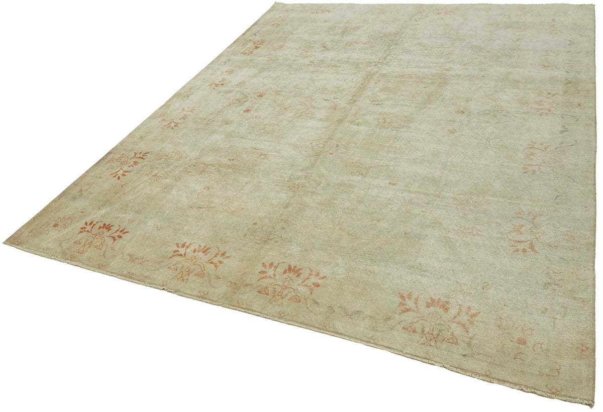 Rusvo Bej Kırmızı Çiçek Desenli Klasik El Dokuma Halı 233x305 cm – doku yakın çekim