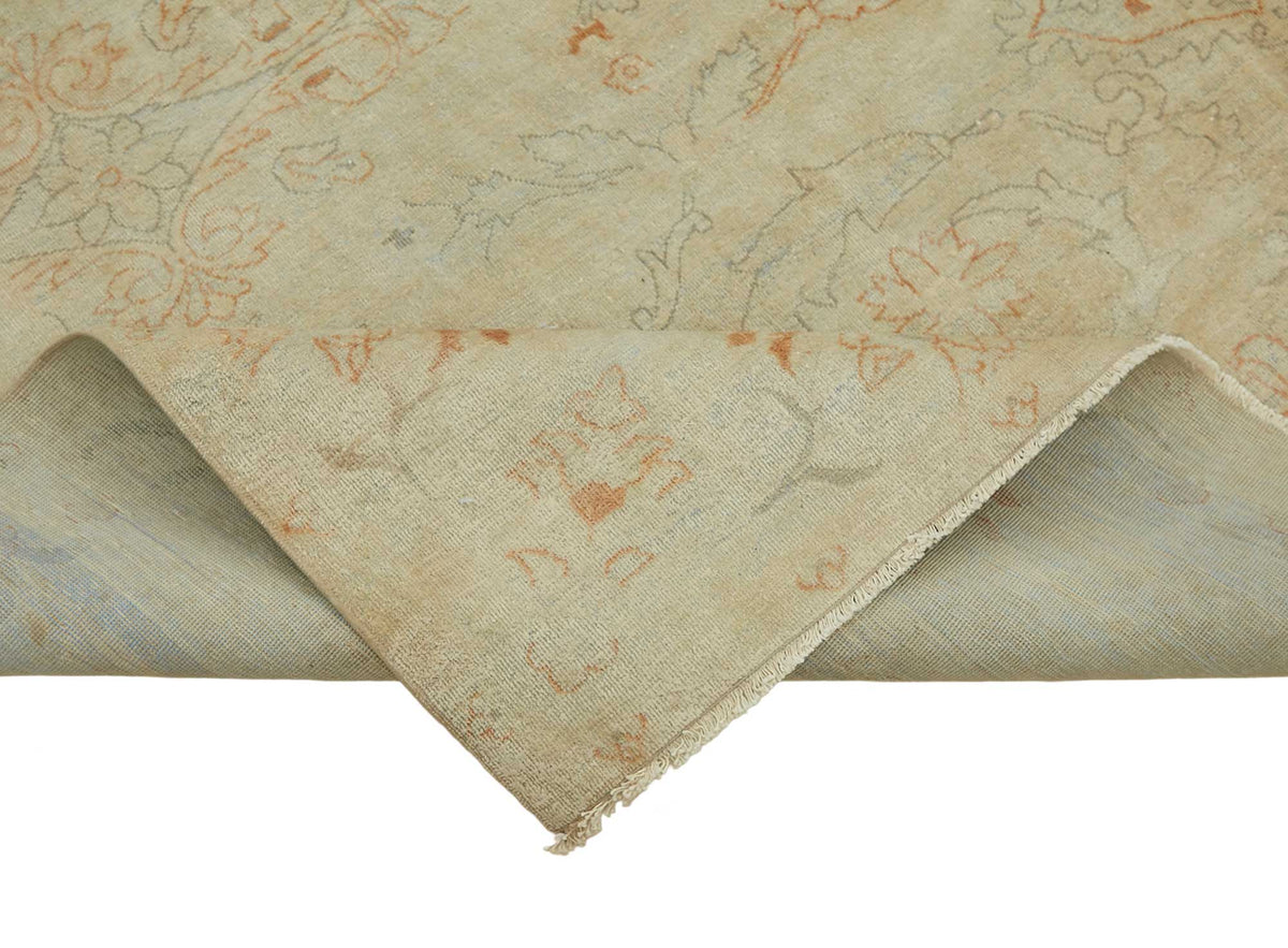 Rusvo Bej Kırmızı Çiçek Desenli Klasik El Dokuma Halı 233x305 cm – kenar detayı