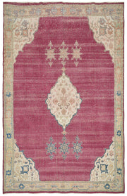 Rusvo Düz pembe halı vintage el dokuma madalyon desenli 260x414 cm