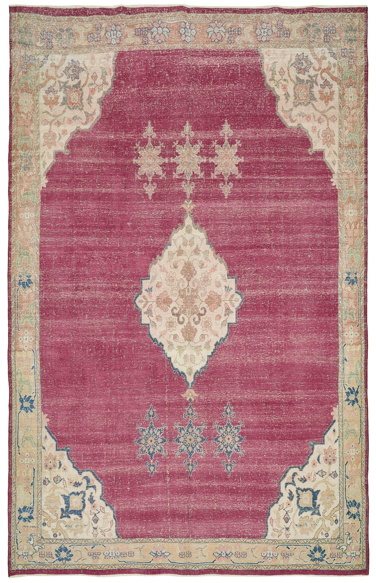 Rusvo Düz pembe halı vintage el dokuma madalyon desenli 260x414 cm