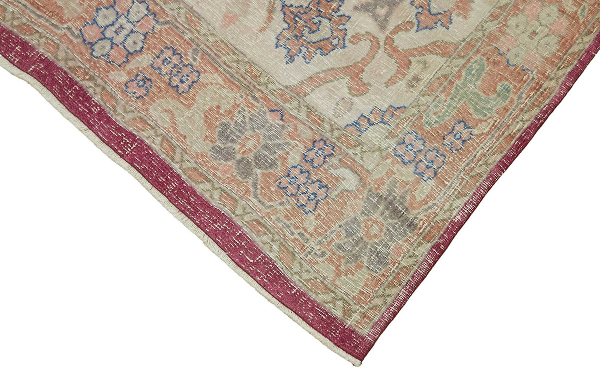 Rusvo Düz pembe halı vintage el dokuma madalyon desenli 260x414 cm – detay görünümü