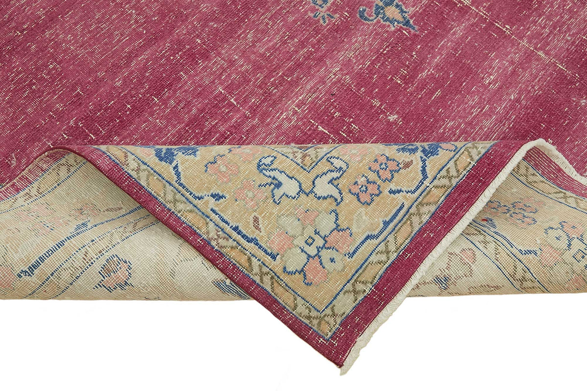 Rusvo Düz pembe halı vintage el dokuma madalyon desenli 260x414 cm – kenar detayı