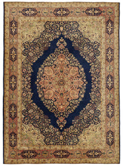 Rusvo Vintage Lacivert Bej Madalyon Desenli El Dokuma Halı 290x395 cm