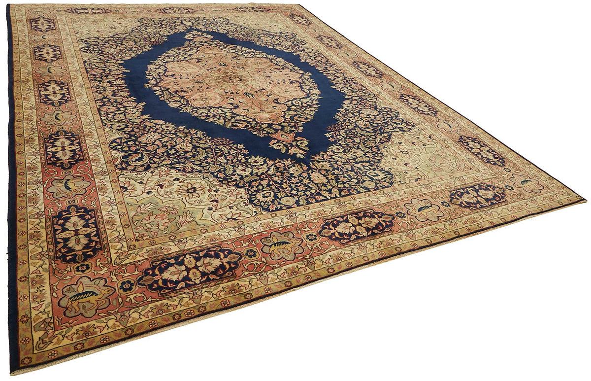 Rusvo Vintage Lacivert Bej Madalyon Desenli El Dokuma Halı 290x395 cm – genel görünüm