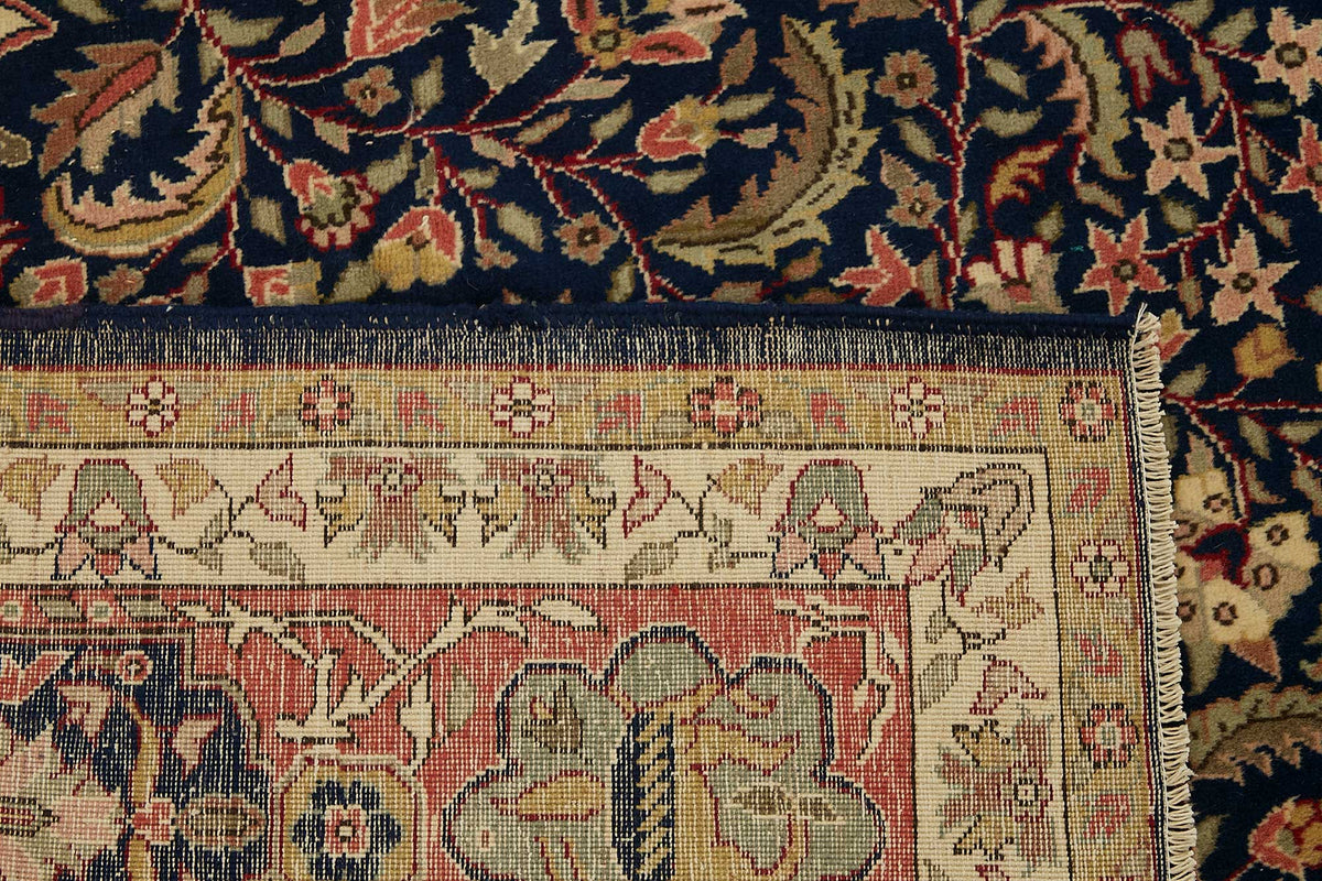 Rusvo Vintage Lacivert Bej Madalyon Desenli El Dokuma Halı 290x395 cm – arka yüz görünümü