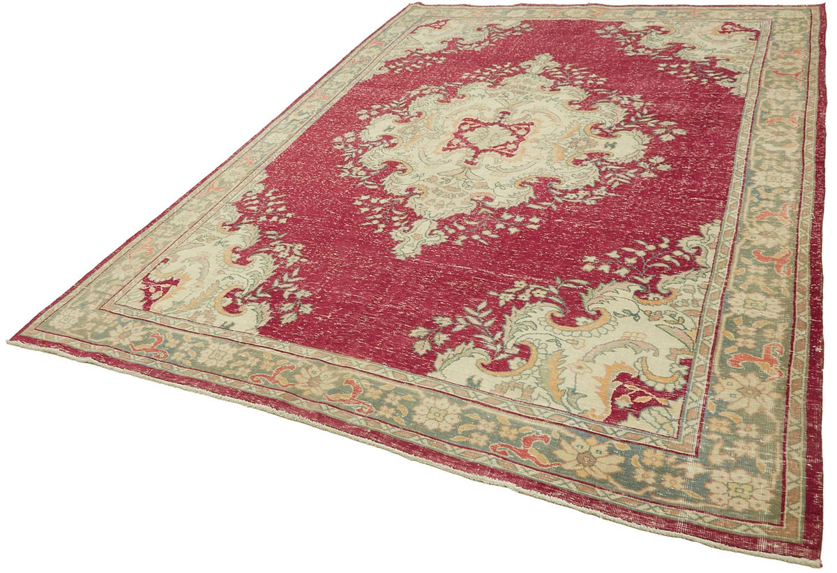 Rusvo Madalyon Desenli Bordo Vintage El Dokuma Halı 244x331 cm 49448 – doku yakın çekim