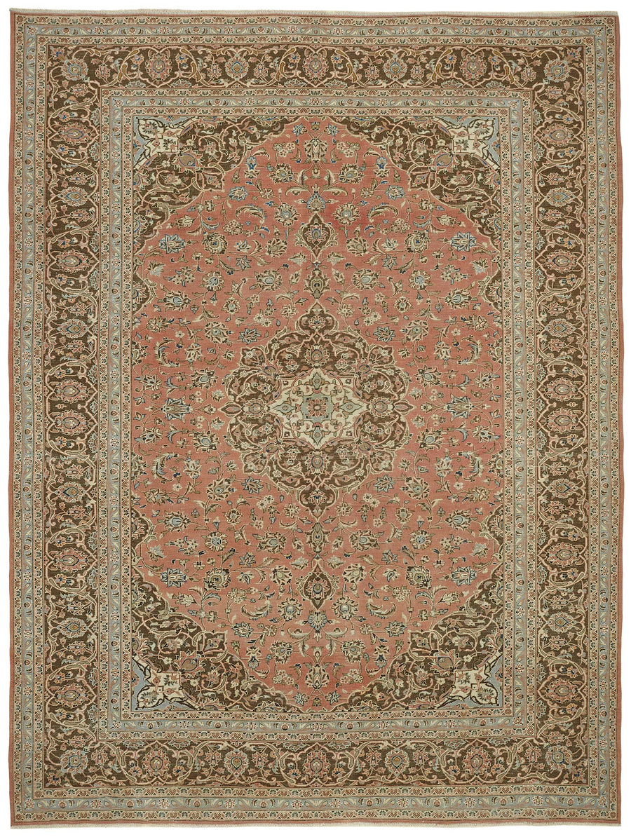 Rusvo Kırmızı Madalyon Desenli Yün ve Pamuk Dokuma Halı 298x394 cm