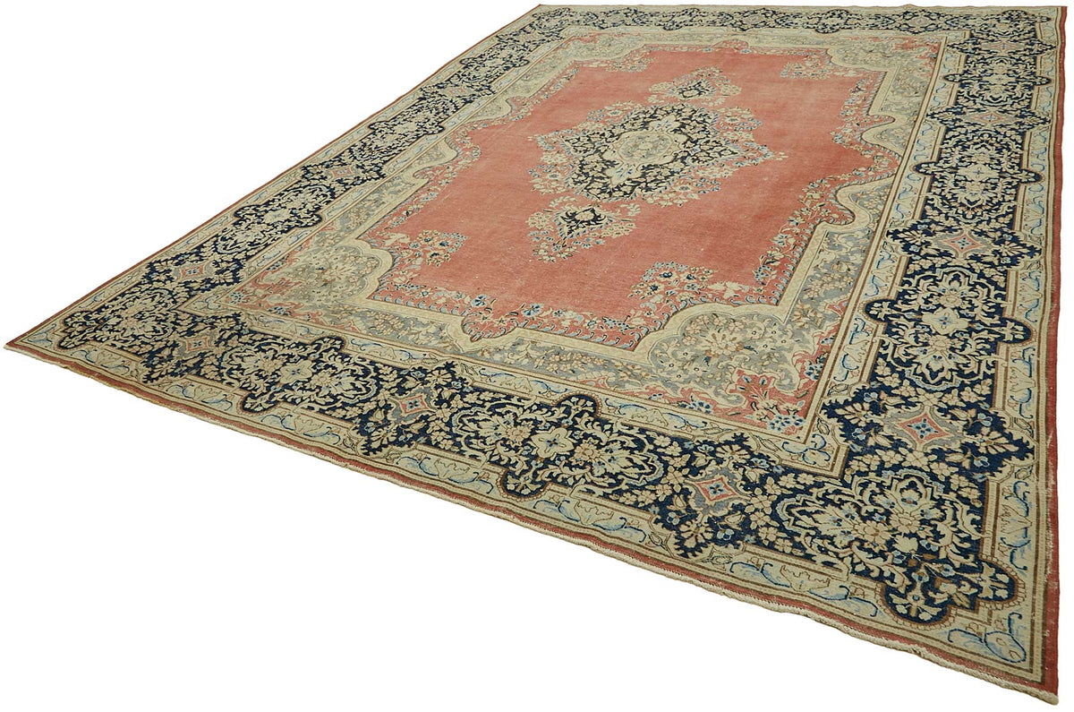 Rusvo Kırmızı Lacivert Vintage Madalyon El Dokuma Halı 299x403 cm – doku yakın çekim