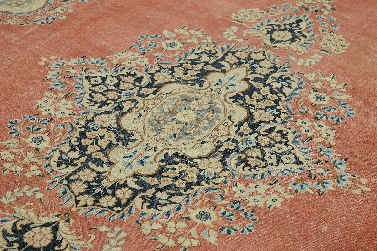 Rusvo Kırmızı Lacivert Vintage Madalyon El Dokuma Halı 299x403 cm – mekânda kullanım