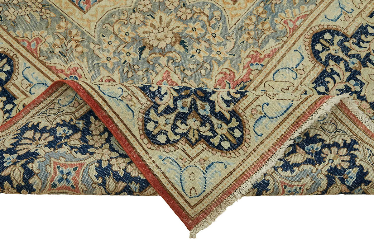 Rusvo Kırmızı Lacivert Vintage Madalyon El Dokuma Halı 299x403 cm – kenar detayı