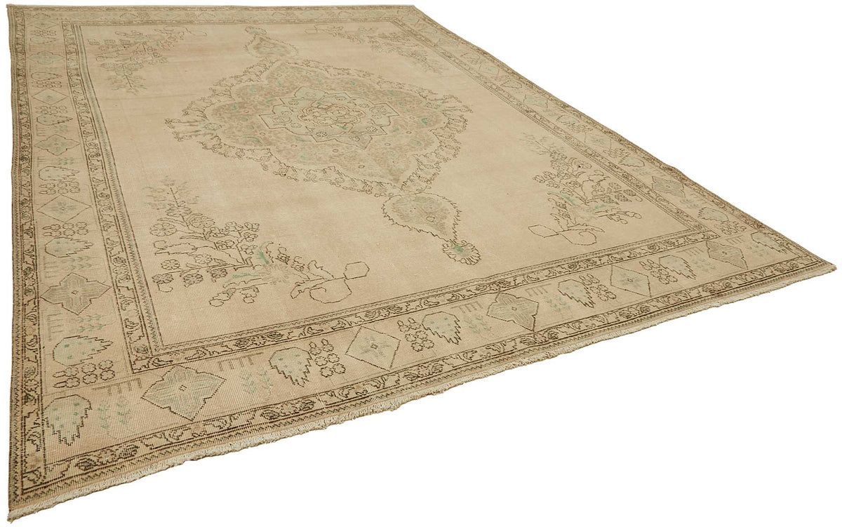 Rusvo Bej Yeşil Madalyon Desenli Klasik Yün El Dokuma Halı 290x385 cm – genel görünüm