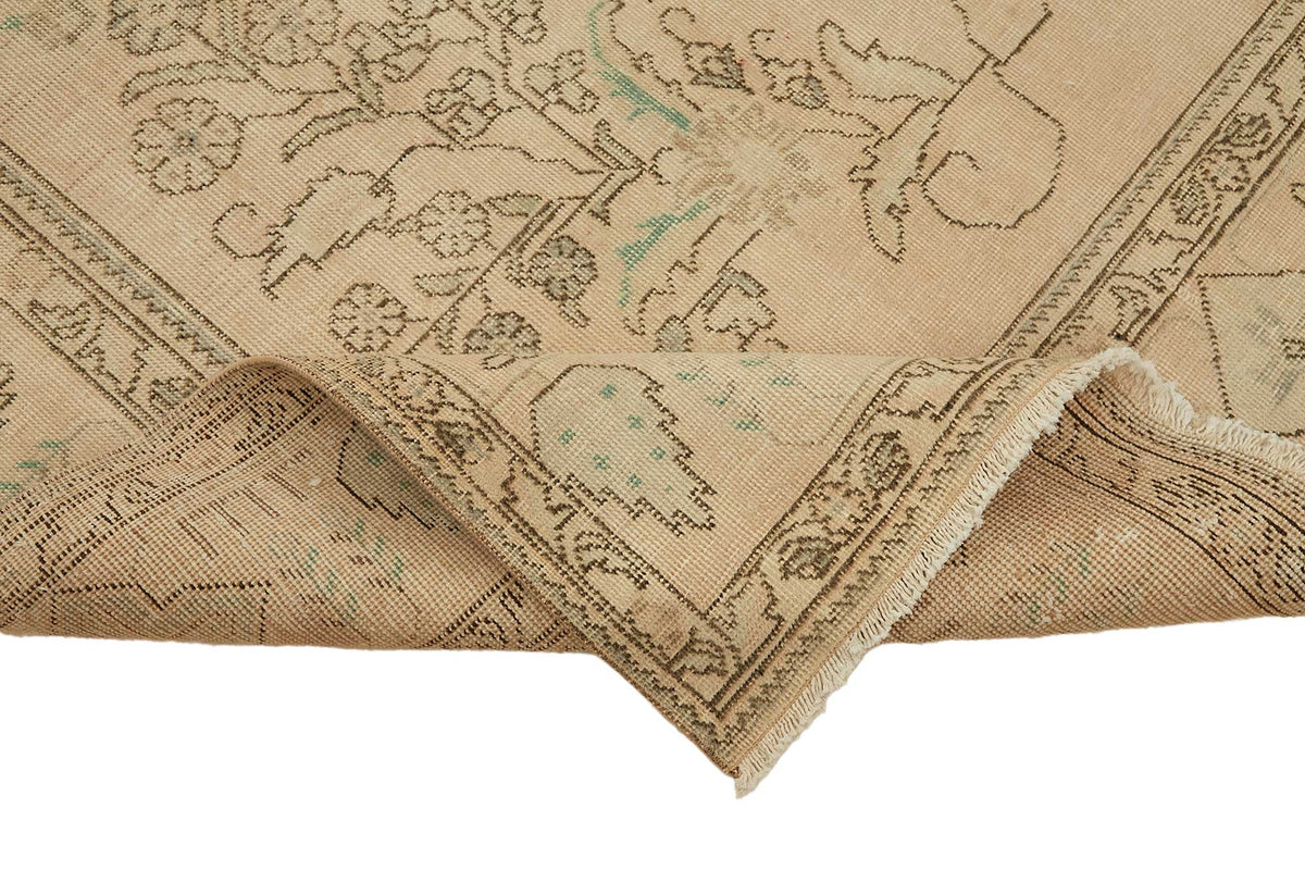 Rusvo Bej Yeşil Madalyon Desenli Klasik Yün El Dokuma Halı 290x385 cm – kenar detayı