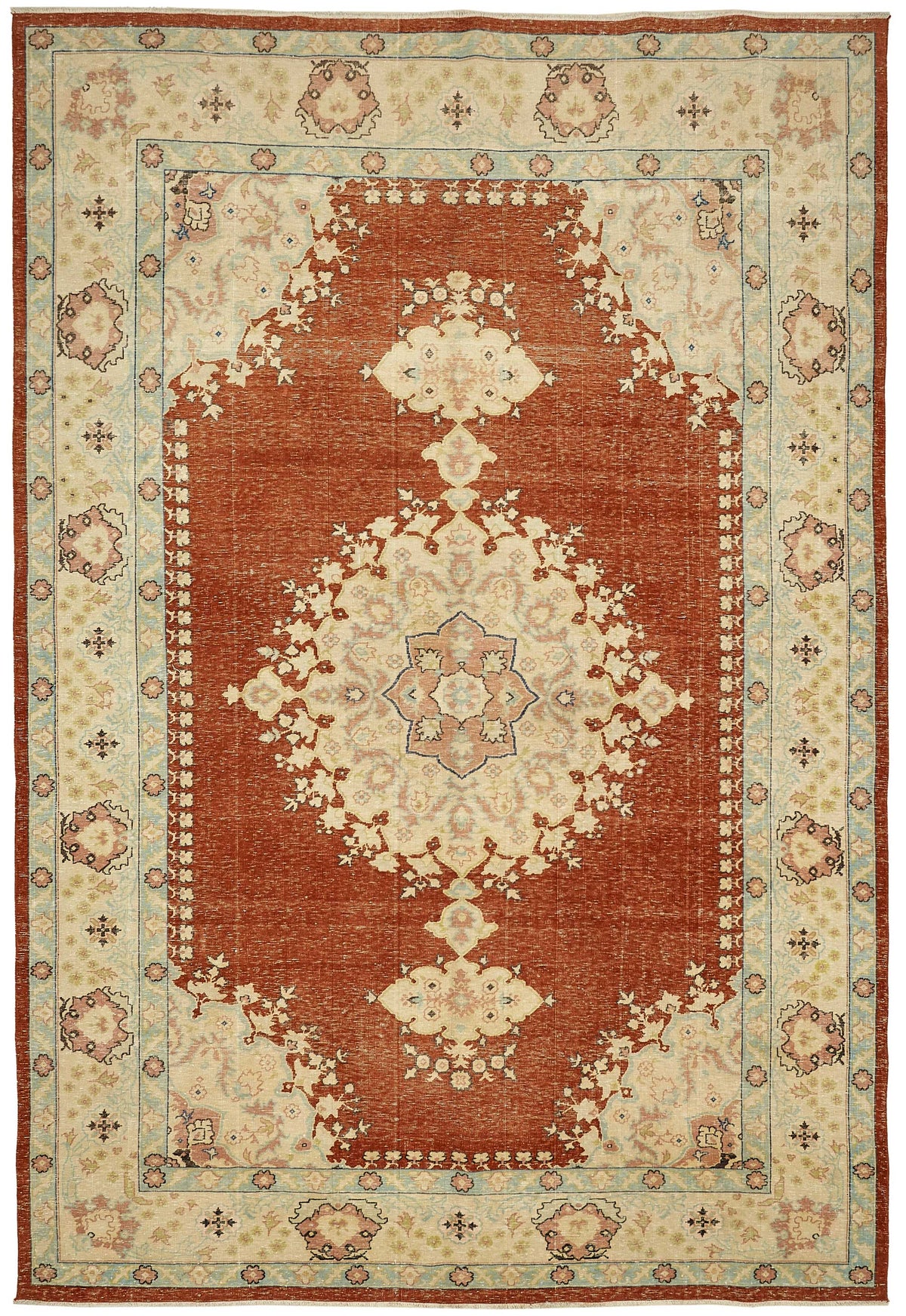 Rusvo Kırmızı Bej Madalyon Desenli Klasik El Dokuma Halı 264x383 cm