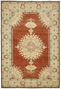 Rusvo Kırmızı Bej Madalyon Desenli Klasik El Dokuma Halı 264x383 cm