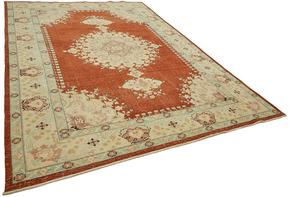 Rusvo Kırmızı Bej Madalyon Desenli Klasik El Dokuma Halı 264x383 cm – genel görünüm