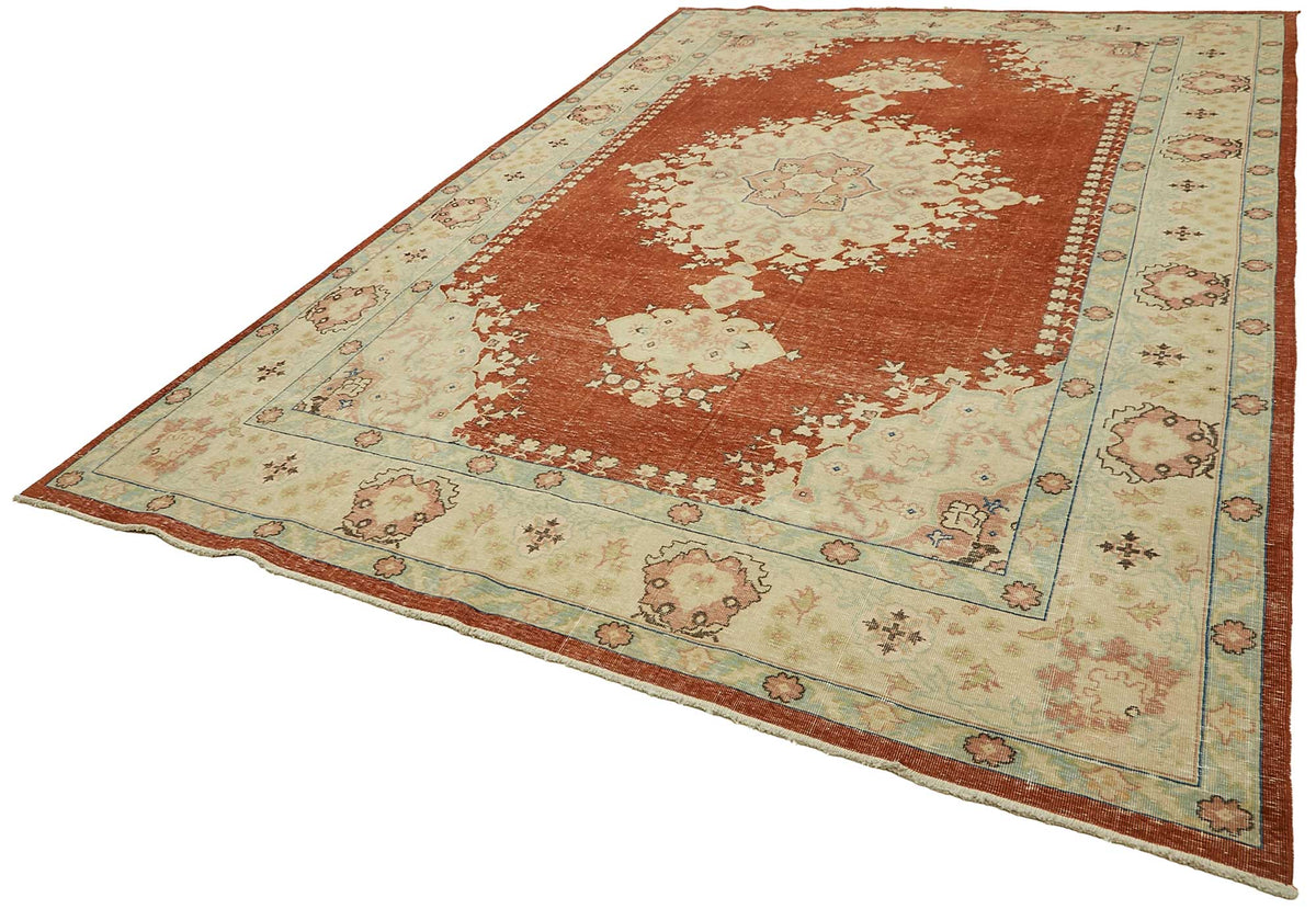 Rusvo Kırmızı Bej Madalyon Desenli Klasik El Dokuma Halı 264x383 cm – doku yakın çekim
