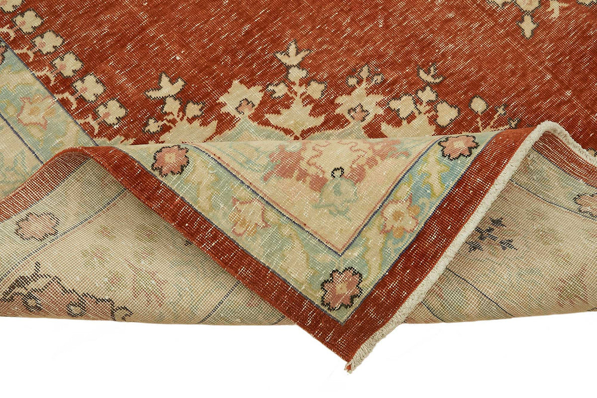 Rusvo Kırmızı Bej Madalyon Desenli Klasik El Dokuma Halı 264x383 cm – kenar detayı