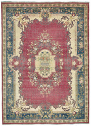 Rusvo Madalyon Desenli Bordo Lacivert Vintage El Dokuma Halı 250x340 cm