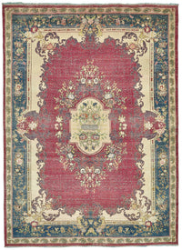Rusvo Madalyon Desenli Bordo Lacivert Vintage El Dokuma Halı 250x340 cm