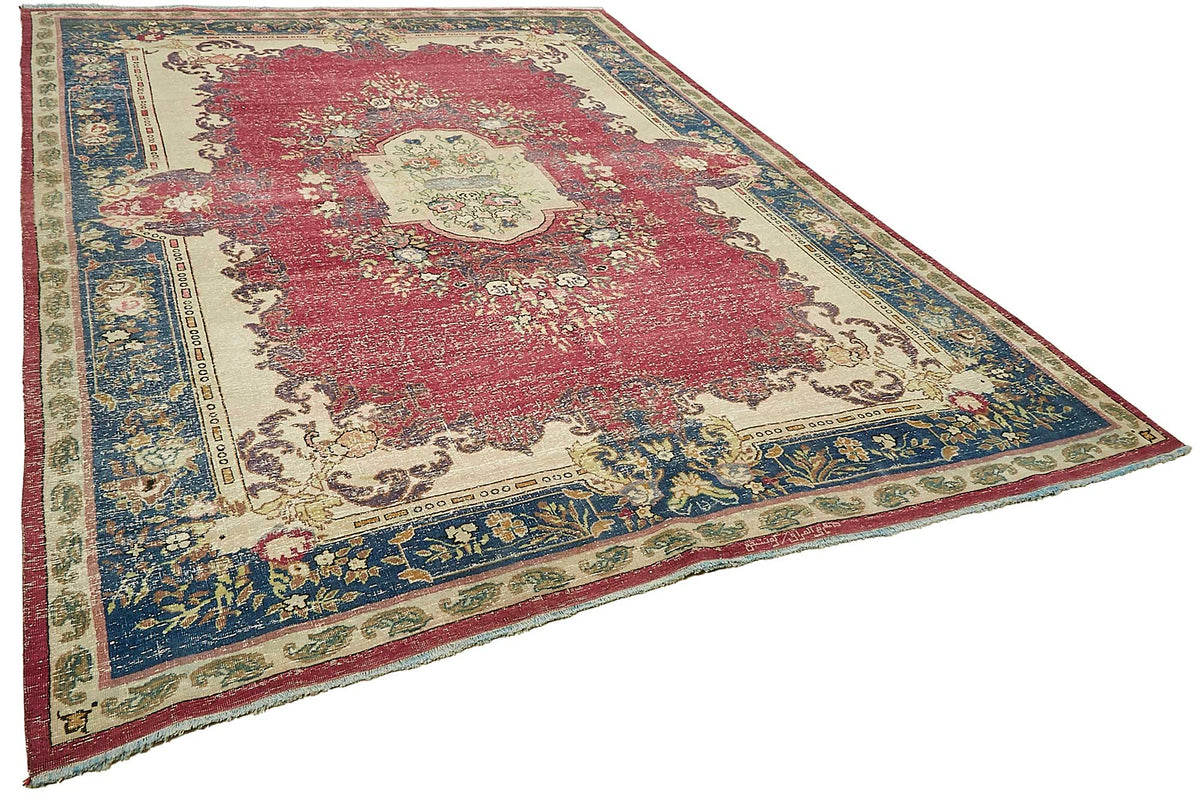 Rusvo Madalyon Desenli Bordo Lacivert Vintage El Dokuma Halı 250x340 cm – genel görünüm