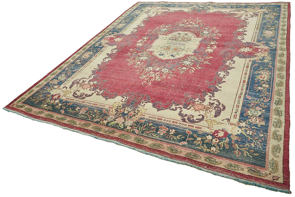 Rusvo Madalyon Desenli Bordo Lacivert Vintage El Dokuma Halı 250x340 cm – doku yakın çekim