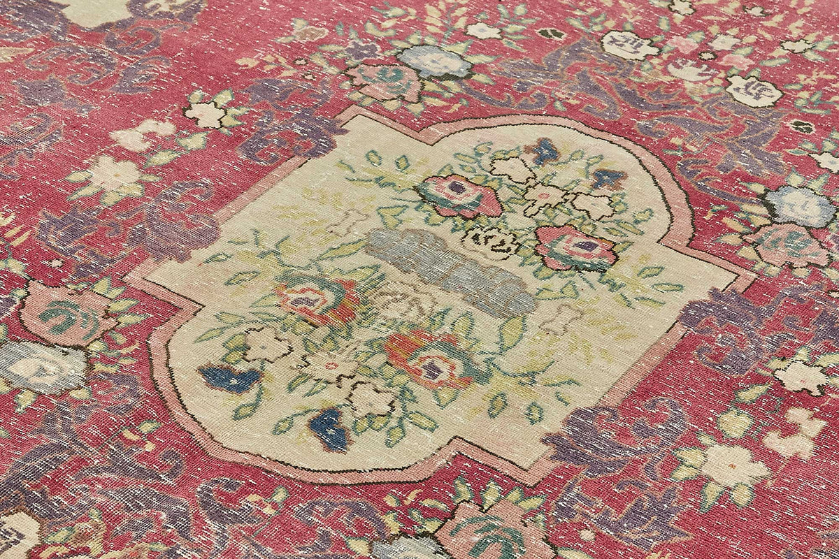 Rusvo Madalyon Desenli Bordo Lacivert Vintage El Dokuma Halı 250x340 cm – mekânda kullanım
