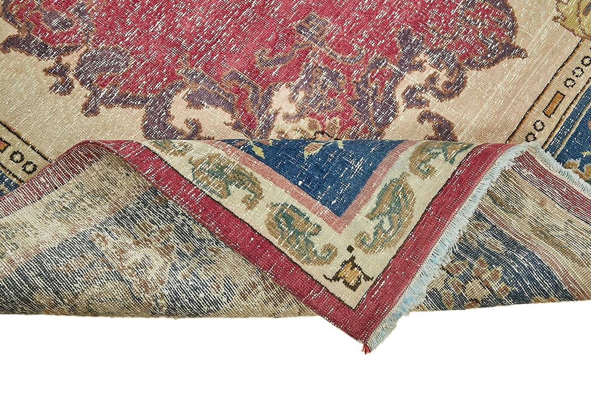 Rusvo Madalyon Desenli Bordo Lacivert Vintage El Dokuma Halı 250x340 cm – kenar detayı