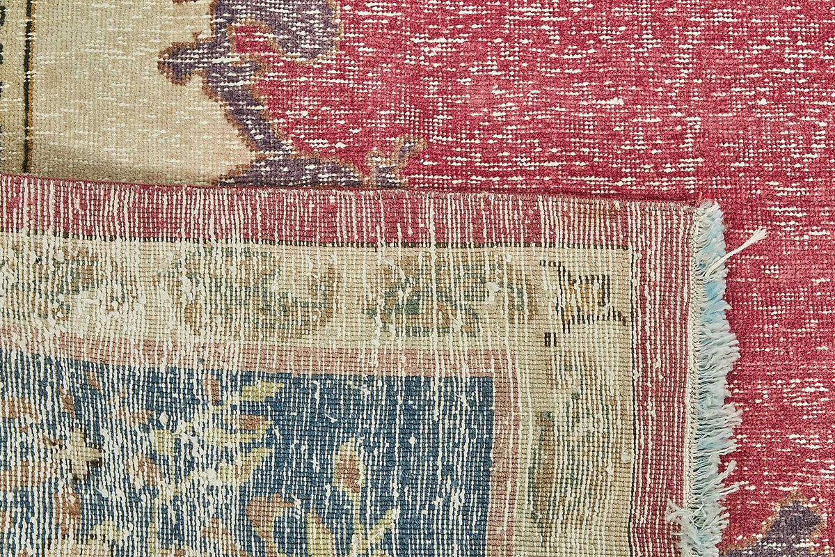 Rusvo Madalyon Desenli Bordo Lacivert Vintage El Dokuma Halı 250x340 cm – arka yüz görünümü