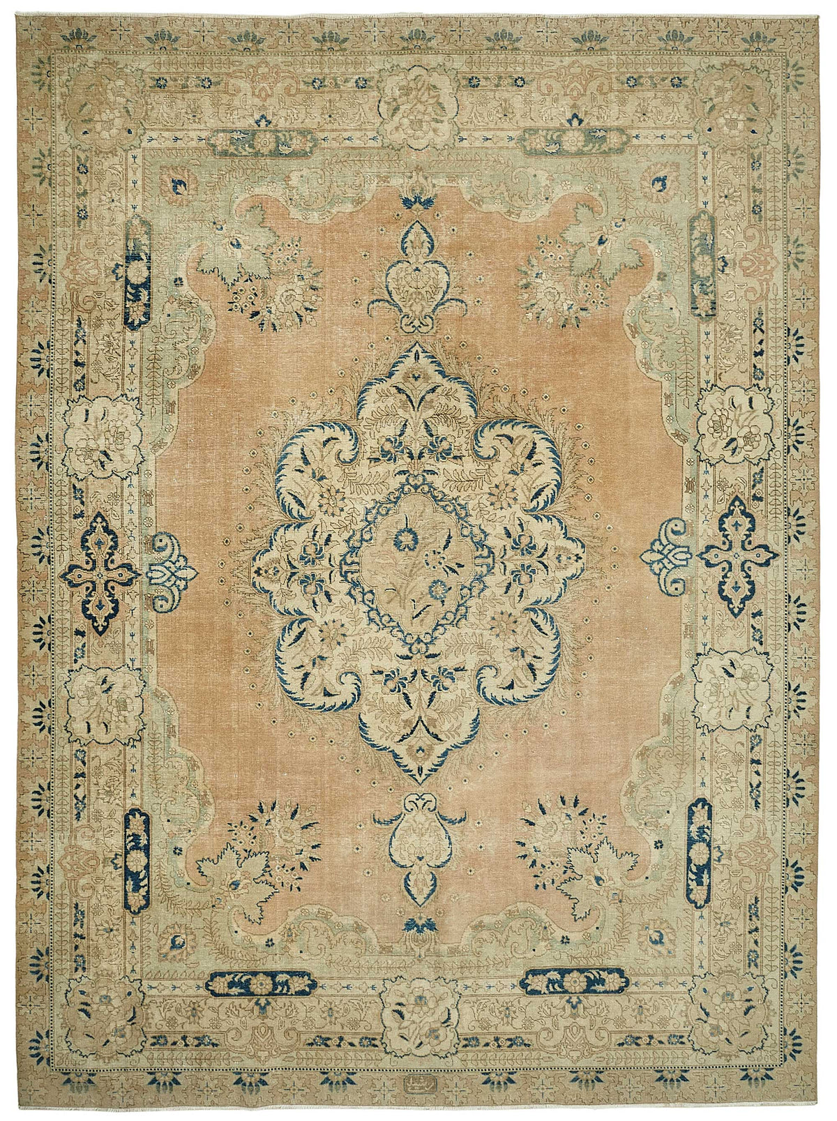Rusvo Bej, Lacivert ve Turuncu Klasik Madalyonlu Halı 292x406 cm