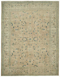 Alfombra vintage Rusvo tejida a mano en beige y azul marino con flores 300x388 cm 49463