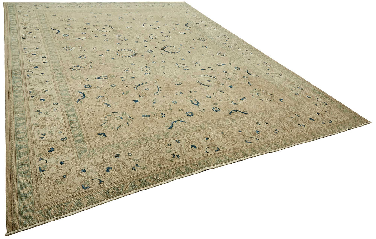 Rusvo Vintage Bej Lacivert Çiçekli El Dokuma Halı 300x388 cm 49463 – genel görünüm