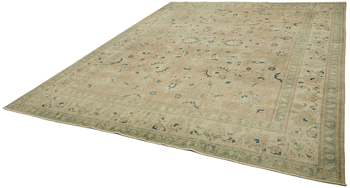 Rusvo Vintage Bej Lacivert Çiçekli El Dokuma Halı 300x388 cm 49463 – doku yakın çekim