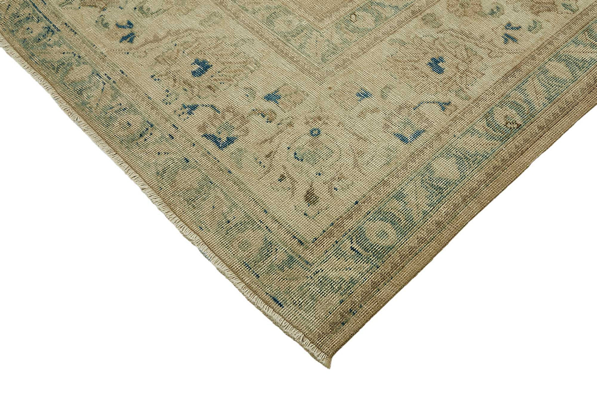 Rusvo Vintage Bej Lacivert Çiçekli El Dokuma Halı 300x388 cm 49463 – detay görünümü