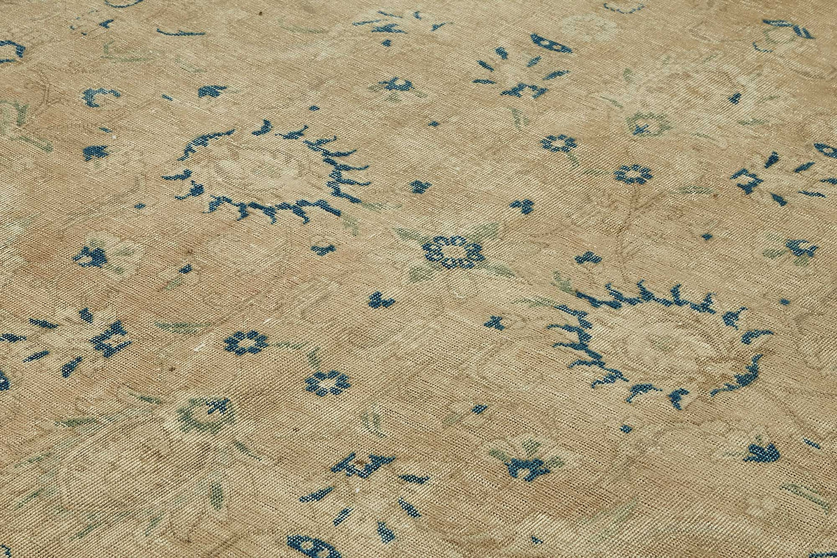Rusvo Vintage Bej Lacivert Çiçekli El Dokuma Halı 300x388 cm 49463 – mekânda kullanım