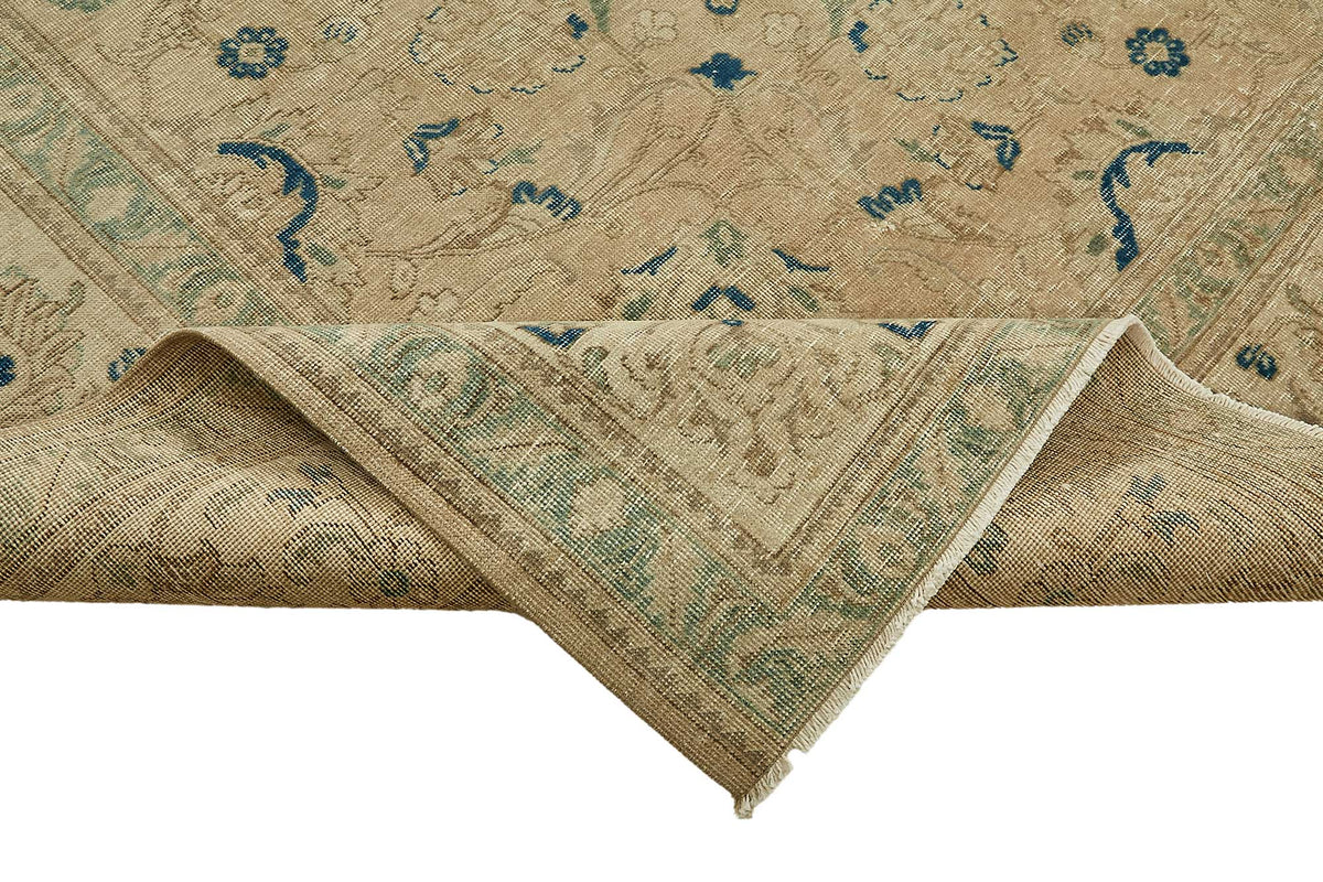 Rusvo Vintage Bej Lacivert Çiçekli El Dokuma Halı 300x388 cm 49463 – kenar detayı