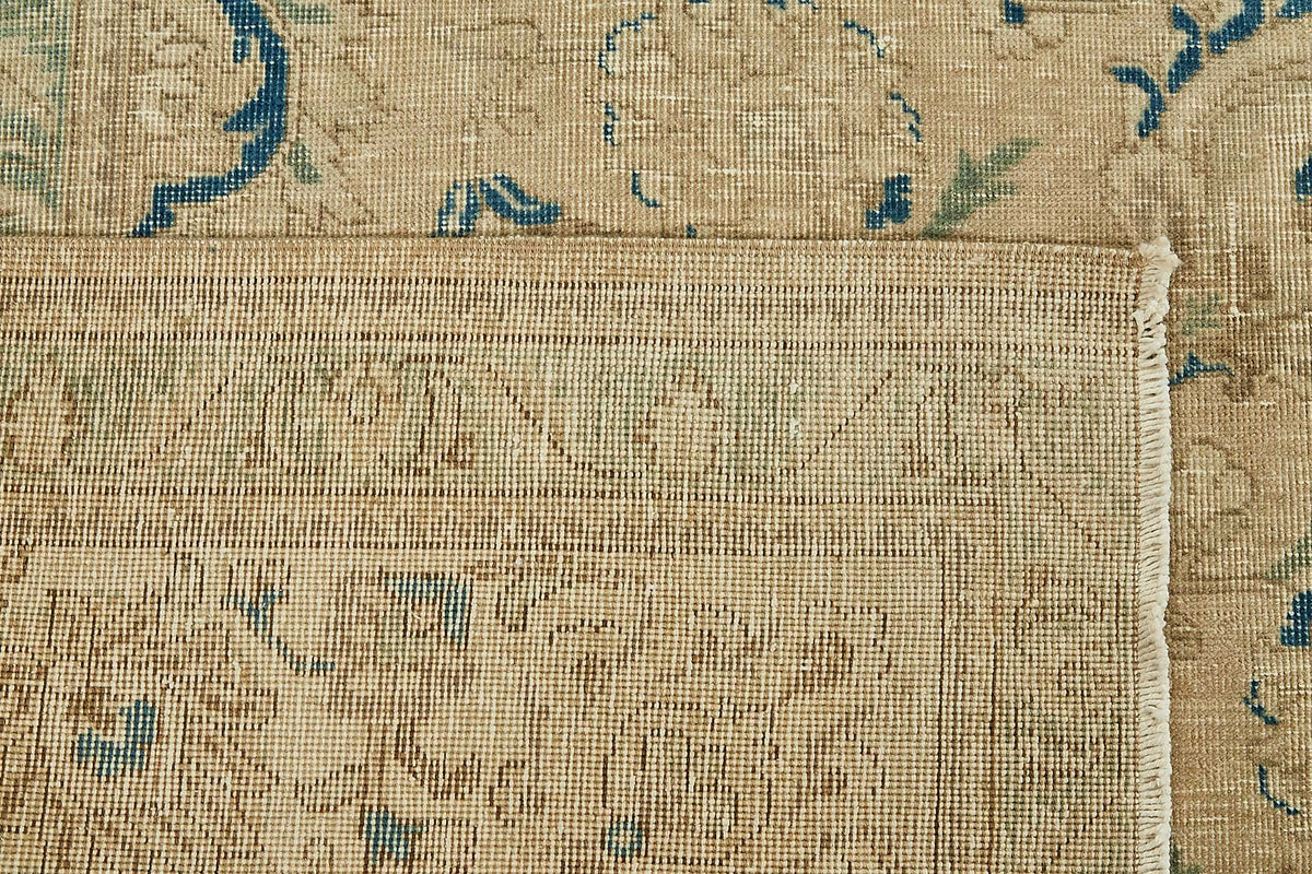 Rusvo Vintage Bej Lacivert Çiçekli El Dokuma Halı 300x388 cm 49463 – arka yüz görünümü