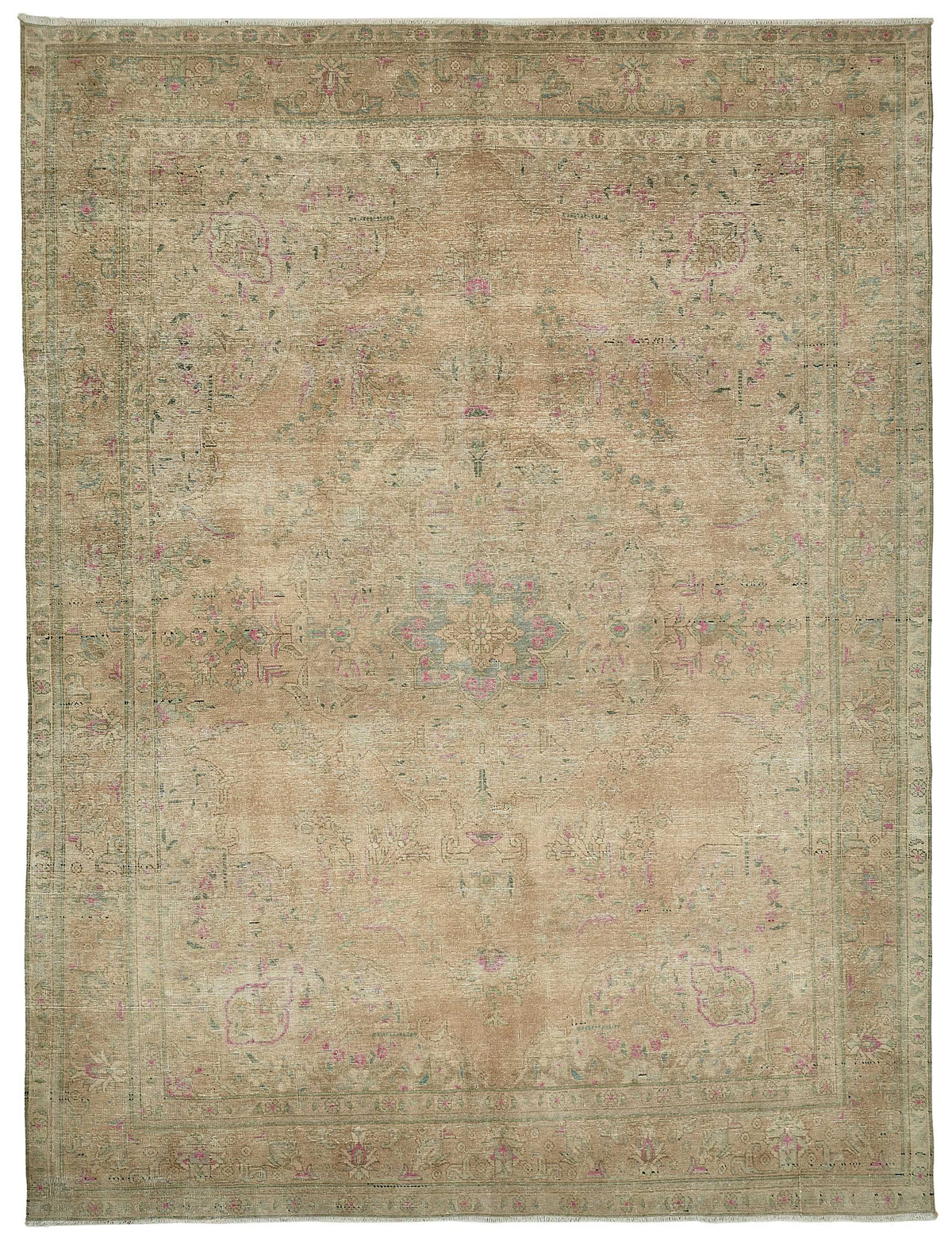 Rusvo Vintage Bej Pembe Madalyon Desenli El Dokuma Halı 292x393 cm
