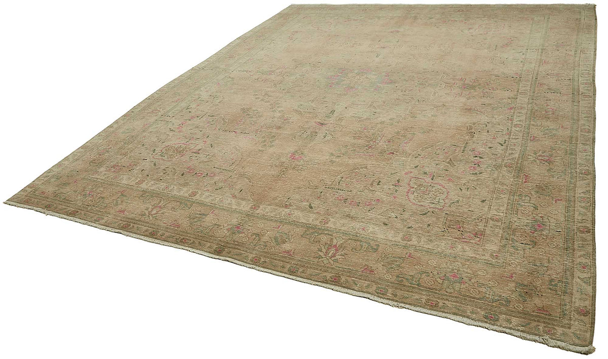 Rusvo Vintage Bej Pembe Madalyon Desenli El Dokuma Halı 292x393 cm – doku yakın çekim