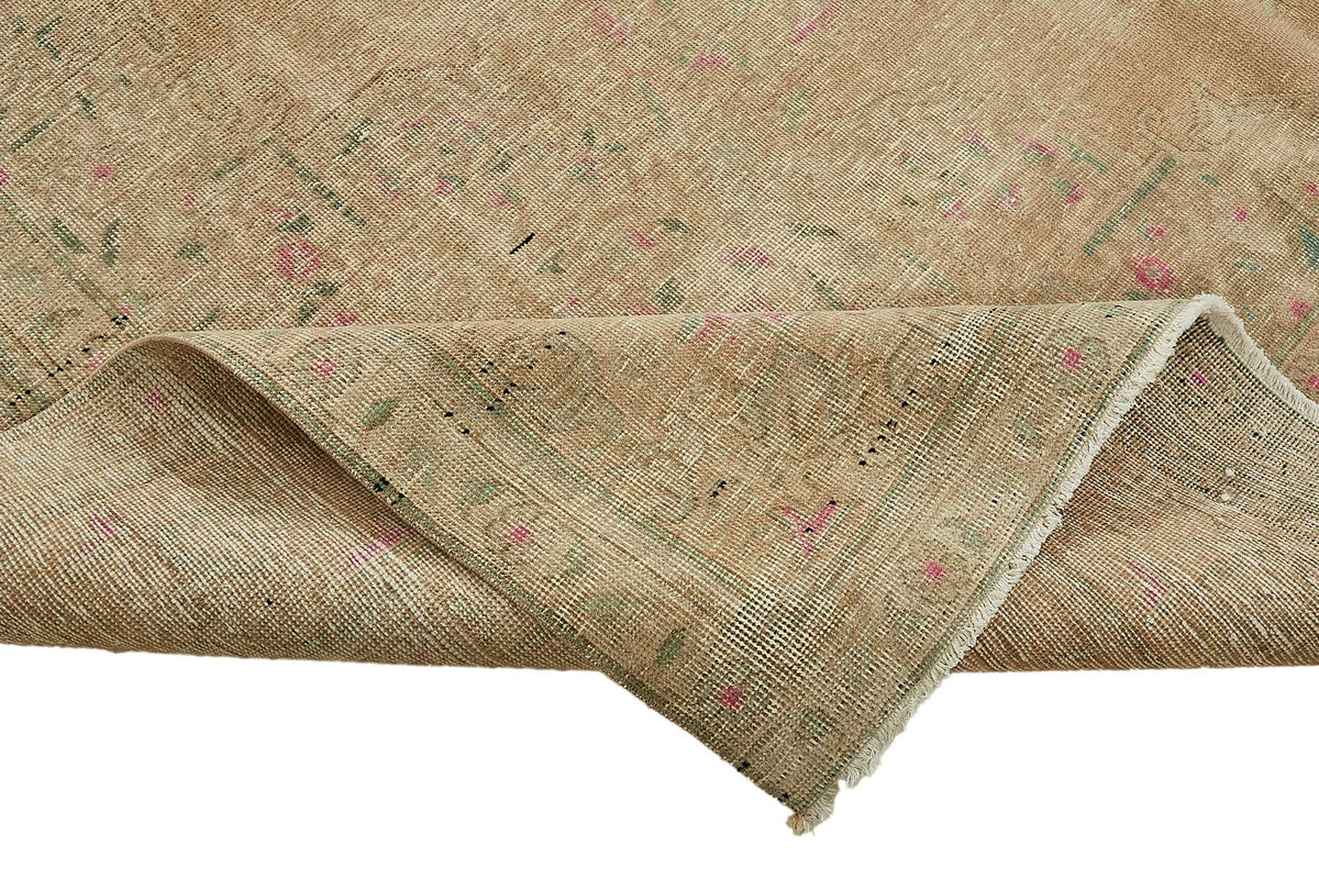 Rusvo Vintage Bej Pembe Madalyon Desenli El Dokuma Halı 292x393 cm – kenar detayı