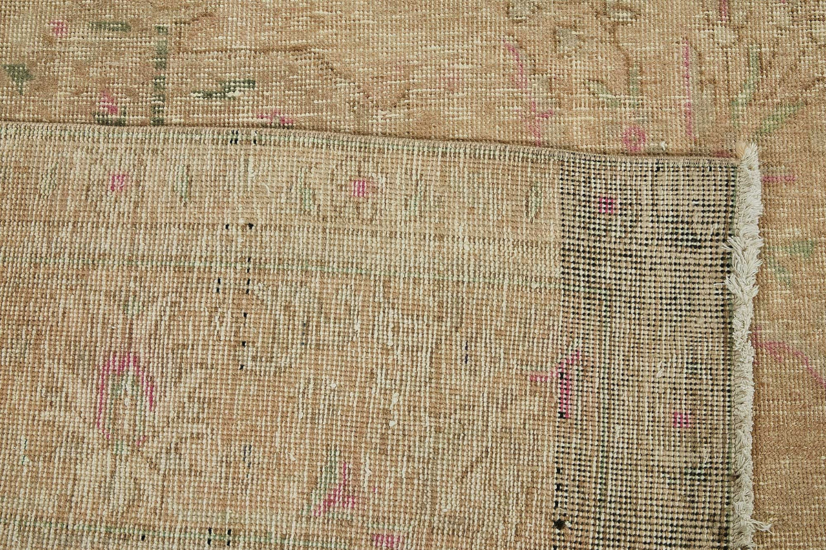Rusvo Vintage Bej Pembe Madalyon Desenli El Dokuma Halı 292x393 cm – arka yüz görünümü