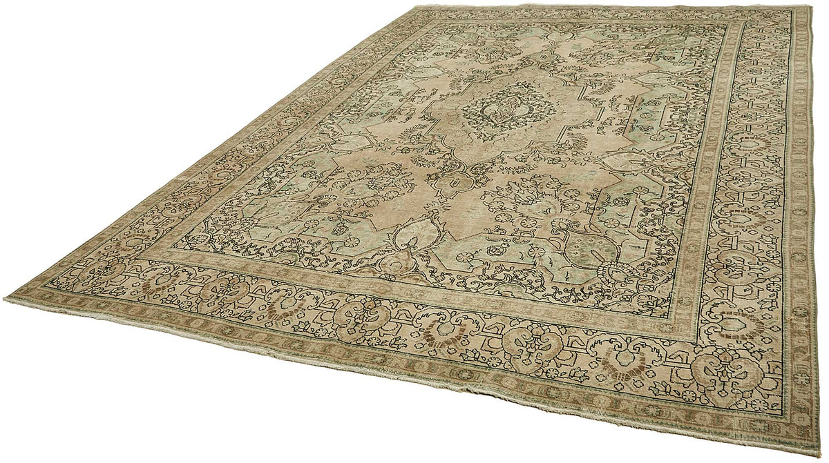 Rusvo Vintage Halı Bej Madalyon Göbekli El Dokuma 292x387 cm – doku yakın çekim