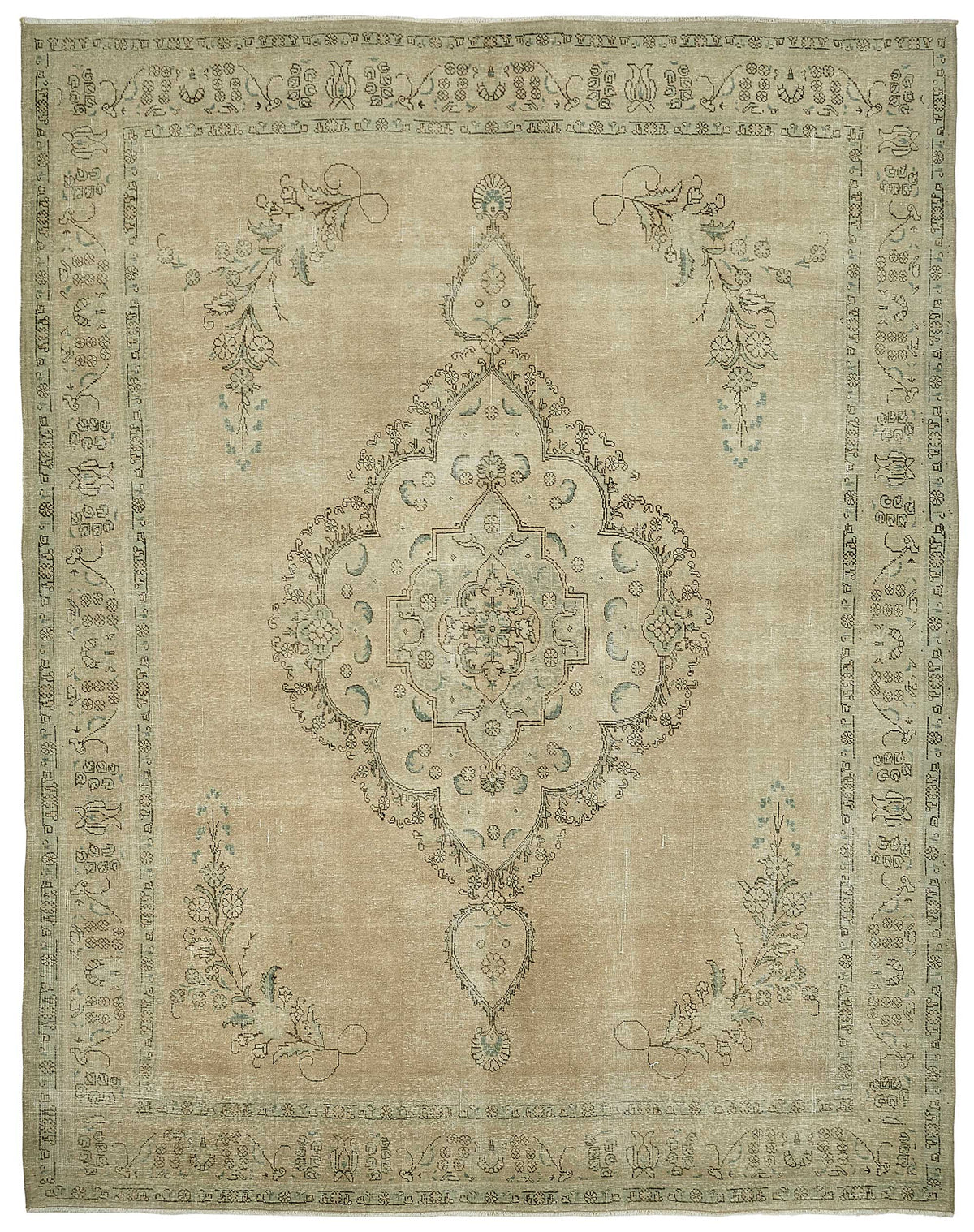 Rusvo Bej Rengi Halı Antrasit Gri ve Mavi Detaylı 301x392 cm 49466