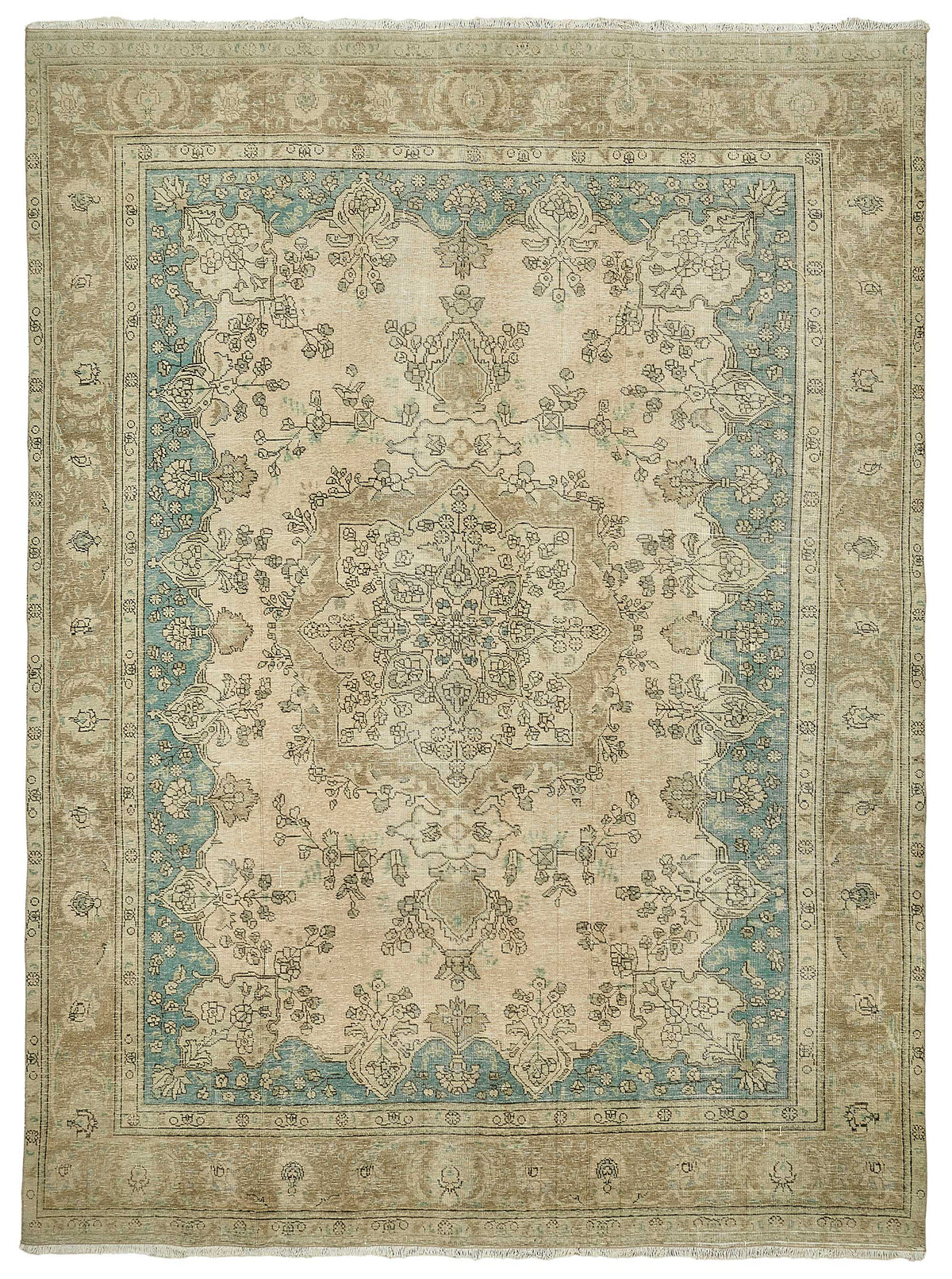 Rusvo Bej Madalyon Desenli Düz Bej Halı Yün Dokuma 293x380 cm