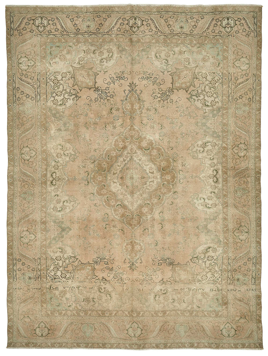 Rusvo Madalyon Desenli Vintage Eskitme Bej Halı 288x386 cm 49470